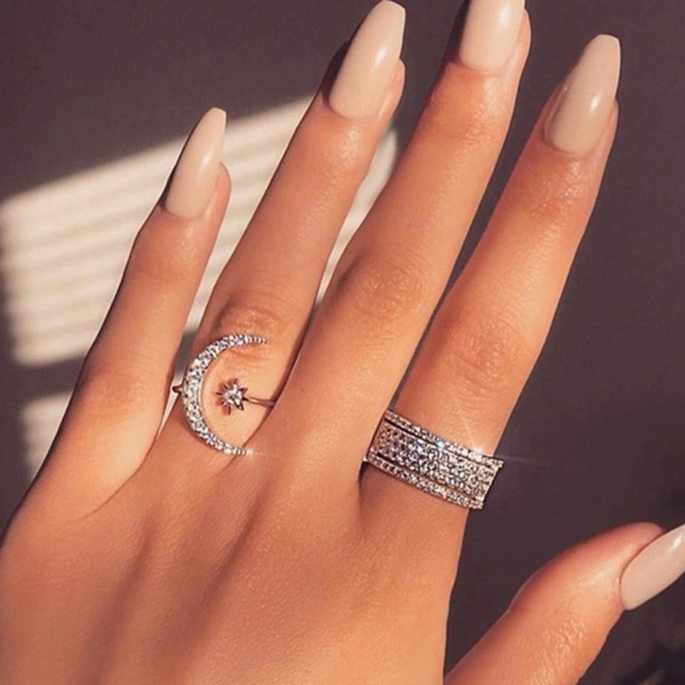 Moon & Star Adjustable Simulated Diamond Ring